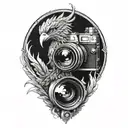 phoenix rising from a camera  tattoo design idea