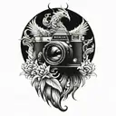 phoenix rising from a camera  tattoo design idea