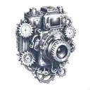 camera with 3 pocket watches gears intertwined within tattoo design idea