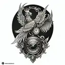 phoenix rising from a camera with 3 pocket watches   tattoo design idea