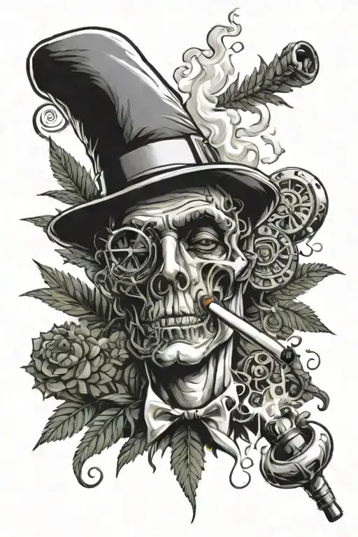 skill smoking cigarette mixed with gambling and cannabis  tattoo design idea
