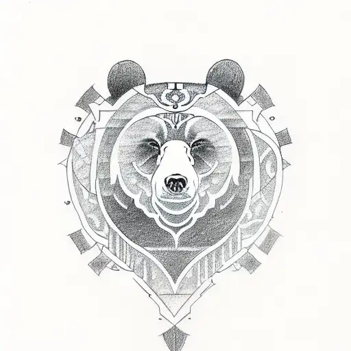 Design a tattoo showcasing a bear surrounded by symbols of wealth and success tattoo design idea