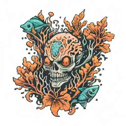 underwater scary coral tattoo design idea