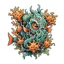 underwater scary coral tattoo design idea