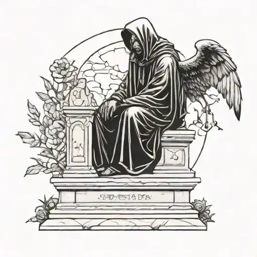Azrael sitting next to the gravestone tattoo design idea