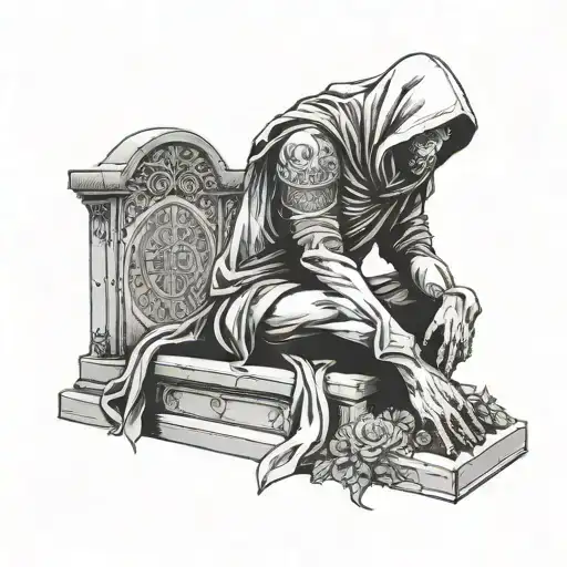 Azrael sitting next to the gravestone tattoo design idea