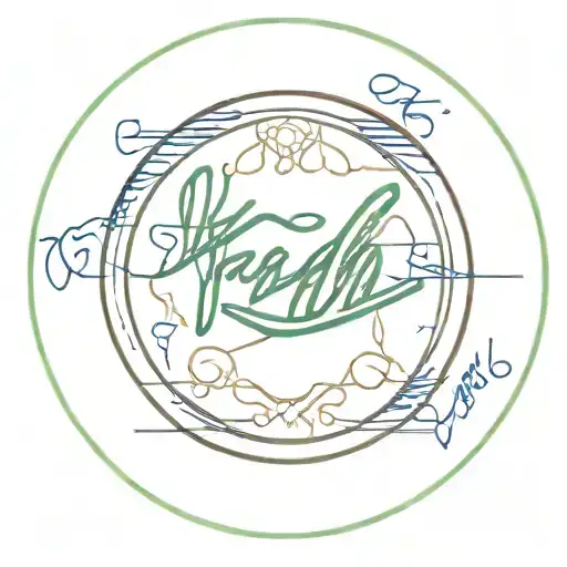 Circle with cursive Kalie Nash Nixon Kaycie mixed in the outline and the center lines of a wrestling mat in the middle  tattoo design idea