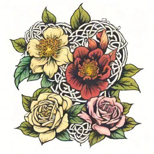 January and February birth flowers with Celtic knotwork incorporated tattoo design idea