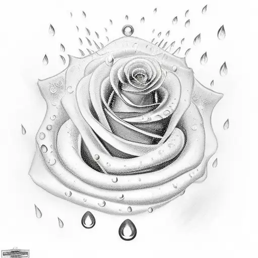 fantail wearing a kings crown with a rose bush and rain in the background and sun rays beaming through. around the neck. tattoo design idea