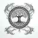 tree of life with roots and branches connected forming a circle inside a celtic band tattoo design idea