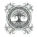 tree of life with roots and branches connected forming a circle inside a celtic band tattoo design idea