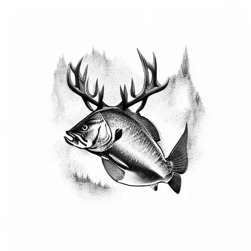 fishing, hunting, fish, buck tattoo design idea