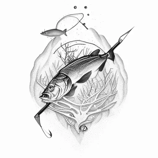 fishing, hunting, fish, buck rifle  tattoo design idea