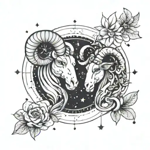 Aries and Gemini zodiac signs, constellations intertwined tattoo design idea