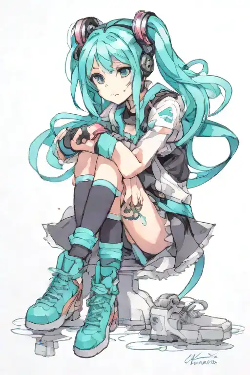 Hatsune Miku standing still with a happy face tattoo design idea