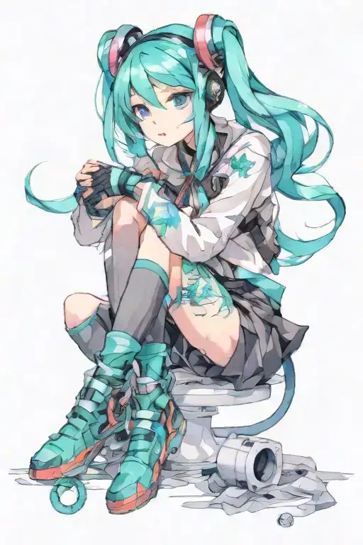 Hatsune Miku posing on one leg vertically. tattoo design idea