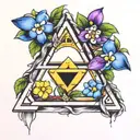 Forget me nots flowers in the color of a bi flag intertwining in the Triforce from zelda tattoo design idea