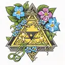 Forget me nots flowers in the color of a bi flag intertwining in the Triforce from zelda tattoo design idea
