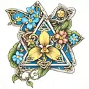 Forget me nots flowers in the color of a bi flag intertwining in the Triforce from zelda tattoo design idea