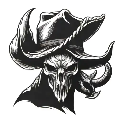 Texas long horn skull wearing a cowboy hat with the Texas star on the hat  tattoo design idea
