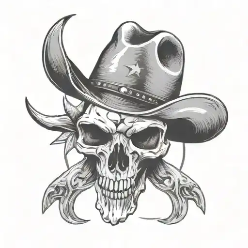 Texas long horn skull wearing a cowboy hat with the Texas star on the hat  tattoo design idea