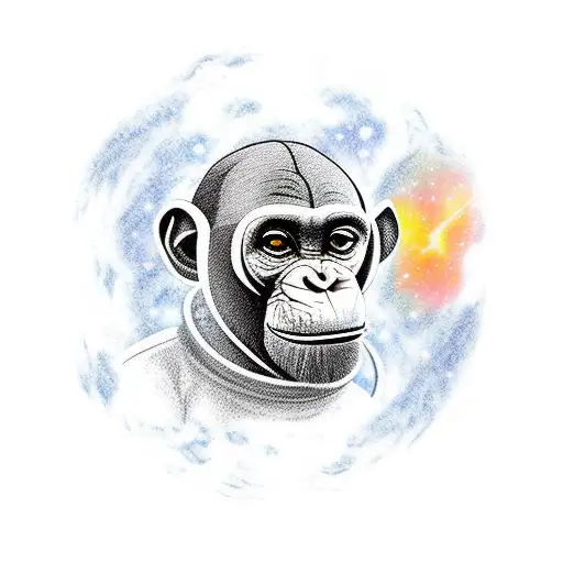 1/2 sleeve chimpanzee astronaut lost in space with nebula behind him tattoo design idea