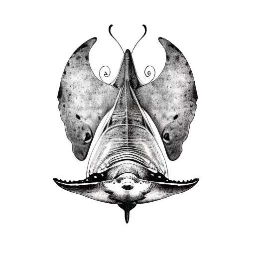 masculine butterfly using a whale a manta ray and a turtle  tattoo design idea