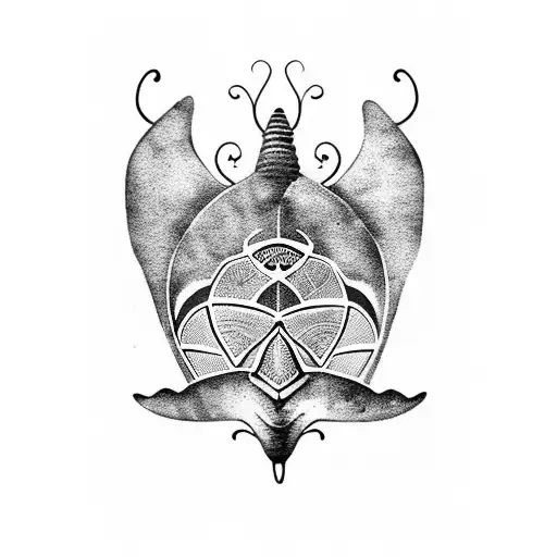 masculine butterfly using a whale a manta ray and a turtle  tattoo design idea