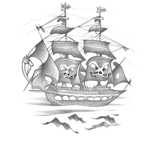 Pirate ship portrait sailing the seas windy tattoo design idea