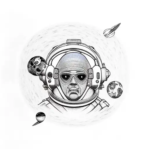 astronaut with details floating in space tattoo design idea