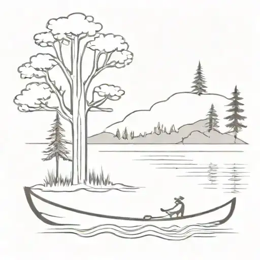 canoe and tree tattoo design idea