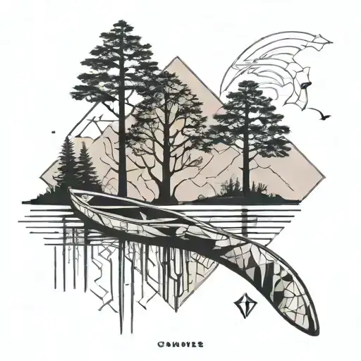 canoe and tree tattoo design idea