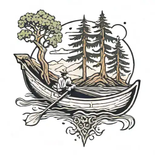 canoe and tree tattoo design idea