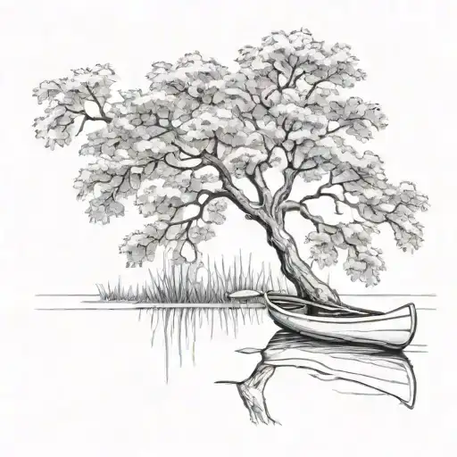 canoe and tree tattoo design idea