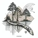 canoe and tree tattoo design idea