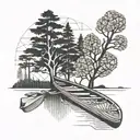 canoe and tree tattoo design idea
