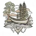 canoe and tree tattoo design idea