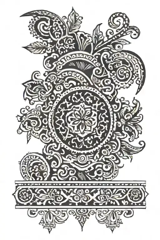 Design a tattoo that combines wool rug motifs with Slavic tradition tattoo design idea