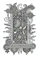 Design a tattoo that combines wool rug motifs with Slavic tradition tattoo design idea