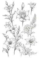 4 flowers only gladiolus, lily of the valley, rose, chrysanthemum tattoo design idea