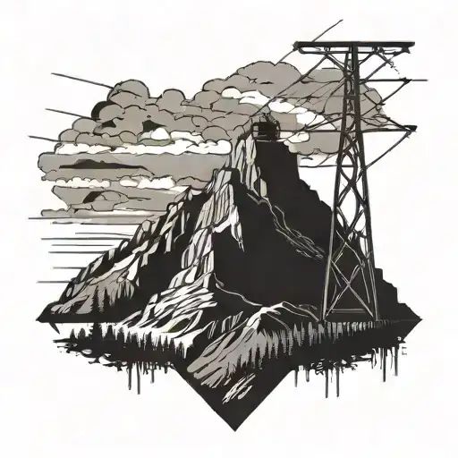 Combine a mountain peak with a power line to symbolize your occupation as a lineman apprentice tattoo design idea