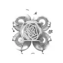 serotonin molecule with books, tea, musical note and a flower tattoo design idea