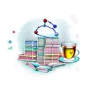 serotonin molecule structure with books, tea, musical note and a flower tattoo design idea