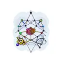 serotonin molecule structure with books, tea, musical note and a flower tattoo design idea