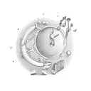 serotonin molecule with books, tea, musical note tattoo design idea