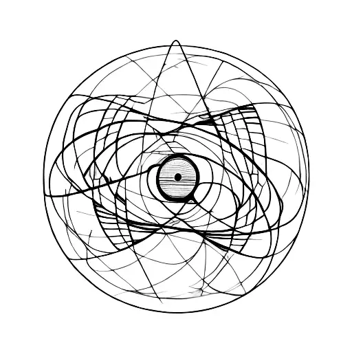 An abstract representation of a turntable with vinyl records and sound waves tattoo design idea