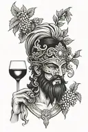 dionysus god with wine and mask tattoo design idea