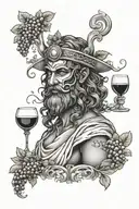 dionysus god with wine and mask tattoo design idea
