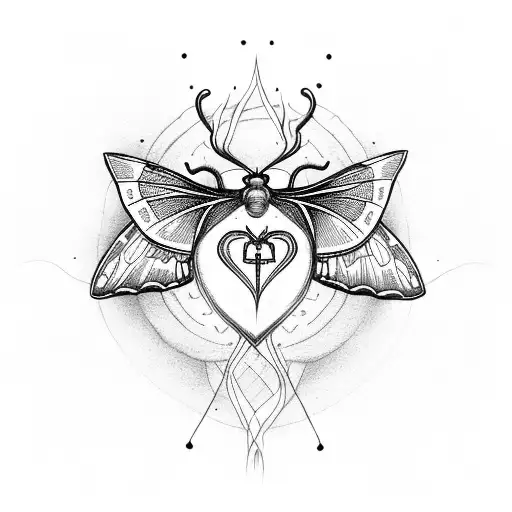 moth,flying around a sacred heart, with spiderwebs filling in gaps tattoo design idea
