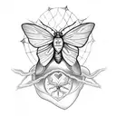 moth,flying around a sacred heart, with spiderwebs filling in gaps tattoo design idea